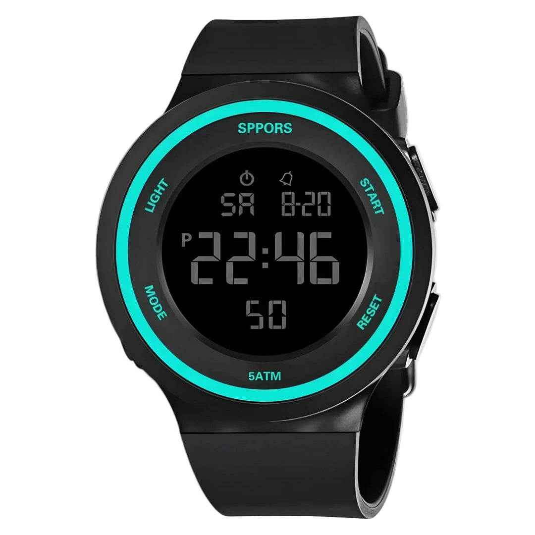Unisex digitale Armbanduhr mit LED-Display, wasserfest (5 ATM), ideal für Sport & Alltag.