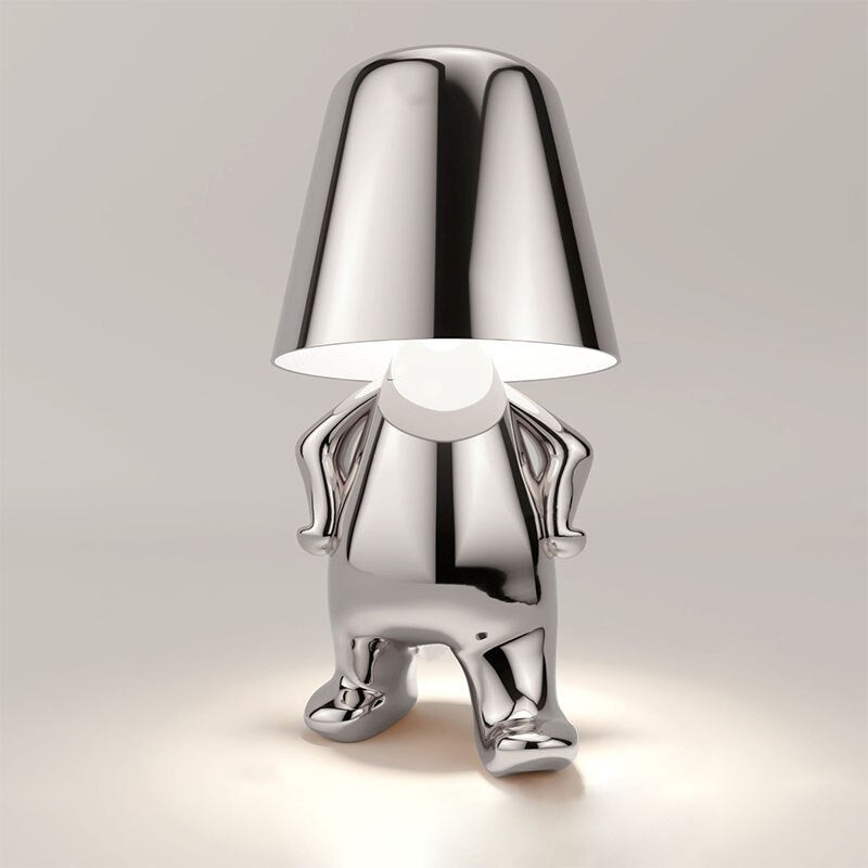 Design Akku Lampe silber, dimmbar, kabellos, perfekte Ergänzung für jedes stilvolle Interieur.