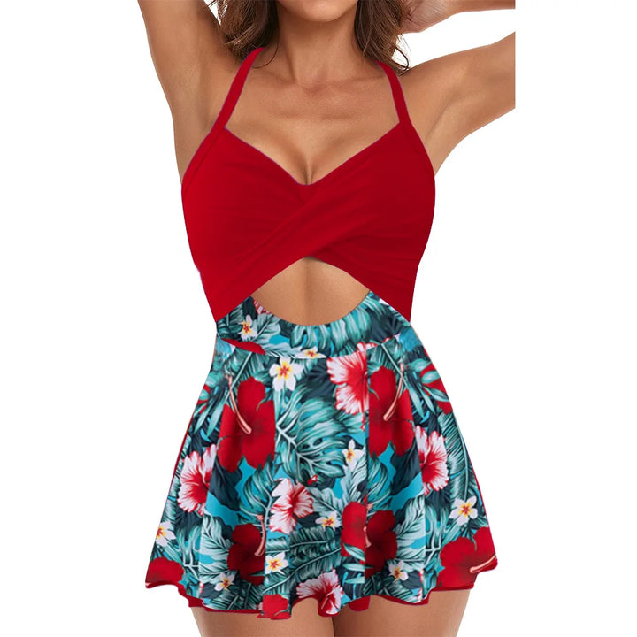 Rückenfreier Damen Badeanzug Einteiler mit Neckholder & Cut-Outs, ideale Strandmode für den Sommer.