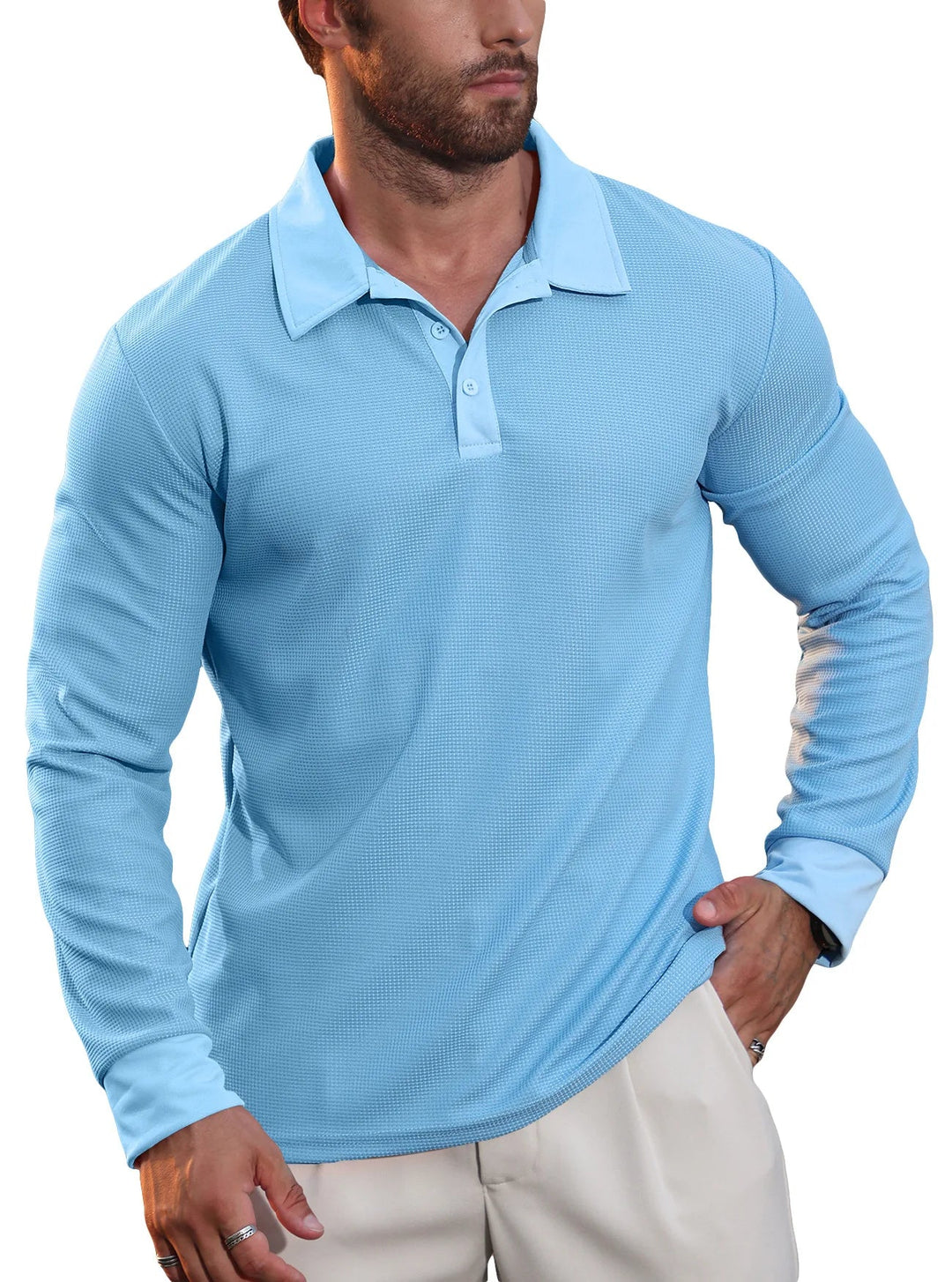 Elegantes Herren Langarm Poloshirt mit Struktur, atmungsaktives Material, langlebig für den Alltag.