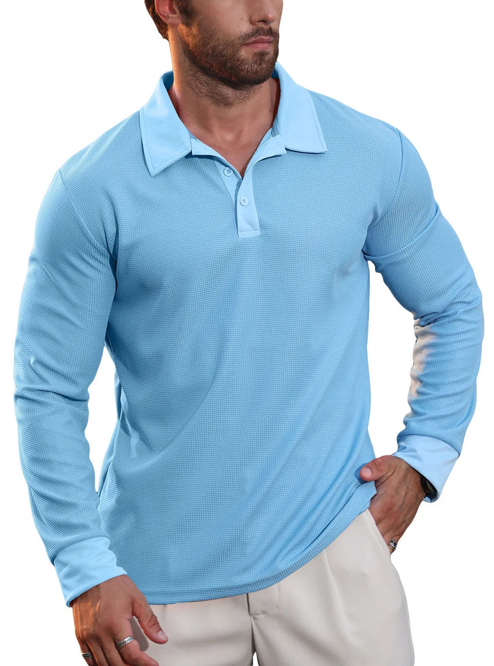 Elegantes Herren Langarm Poloshirt mit Struktur, atmungsaktives Material, langlebig für den Alltag.