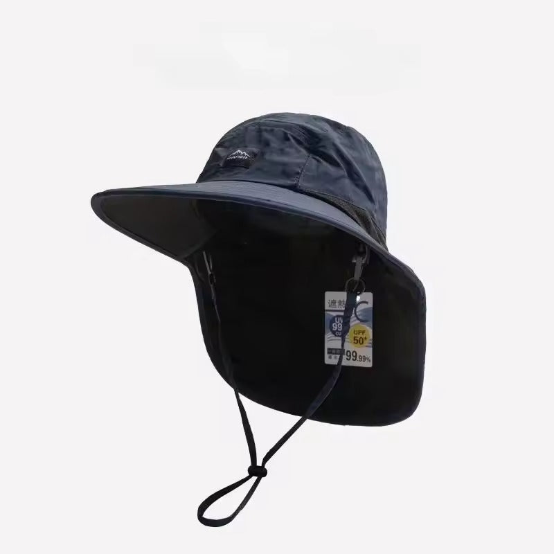 Robuster, schwarzer Outdoor-Sonnenhut mit Nackenschutz, wasserdicht, für Abenteuer.
