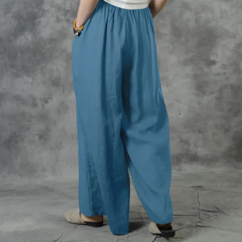 Leichte Sommerhose für Damen, weites Design mit elastischem Bund, optimal für Freizeit und Alltag.