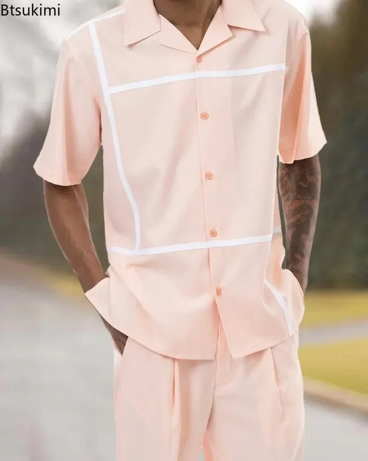 Herren Freizeit-Outfit: Leichtes Leinenhemd und Hose, perfekt für warme Tage und Urlaub.
