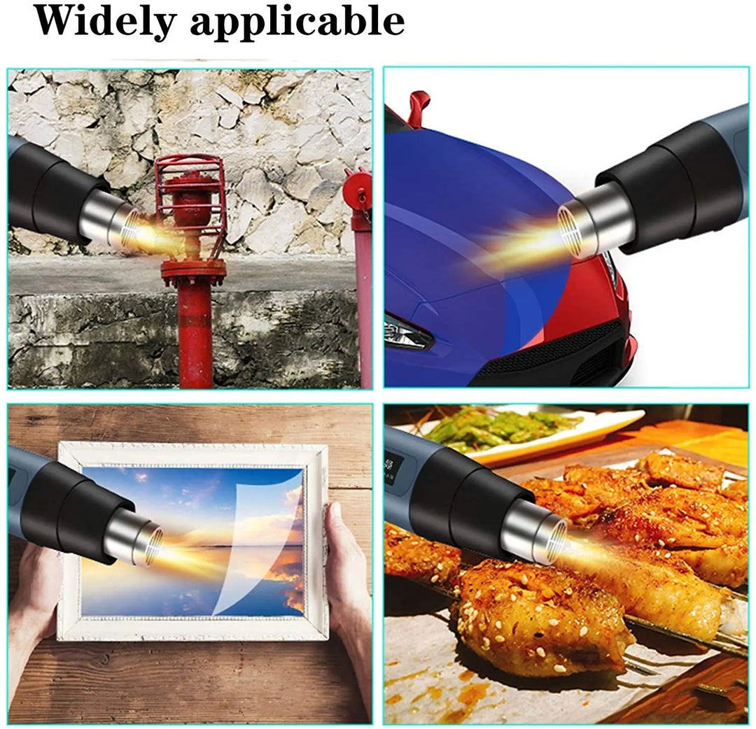 Ergonomisches 2000W Industrie-Heißluftgebläse in Dunkelblau für komfortable Reparatur- und Handwerksarbeiten.
