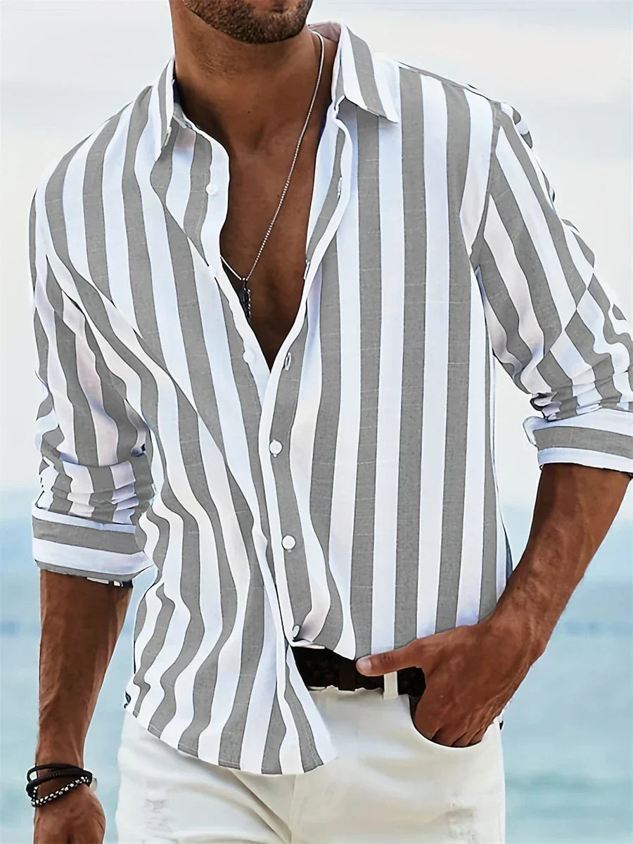 Vielseitiges Herren Gestreiftes Button-Down Hemd, lässig und atmungsaktiv, perfekt für sommerliche Anlässe.