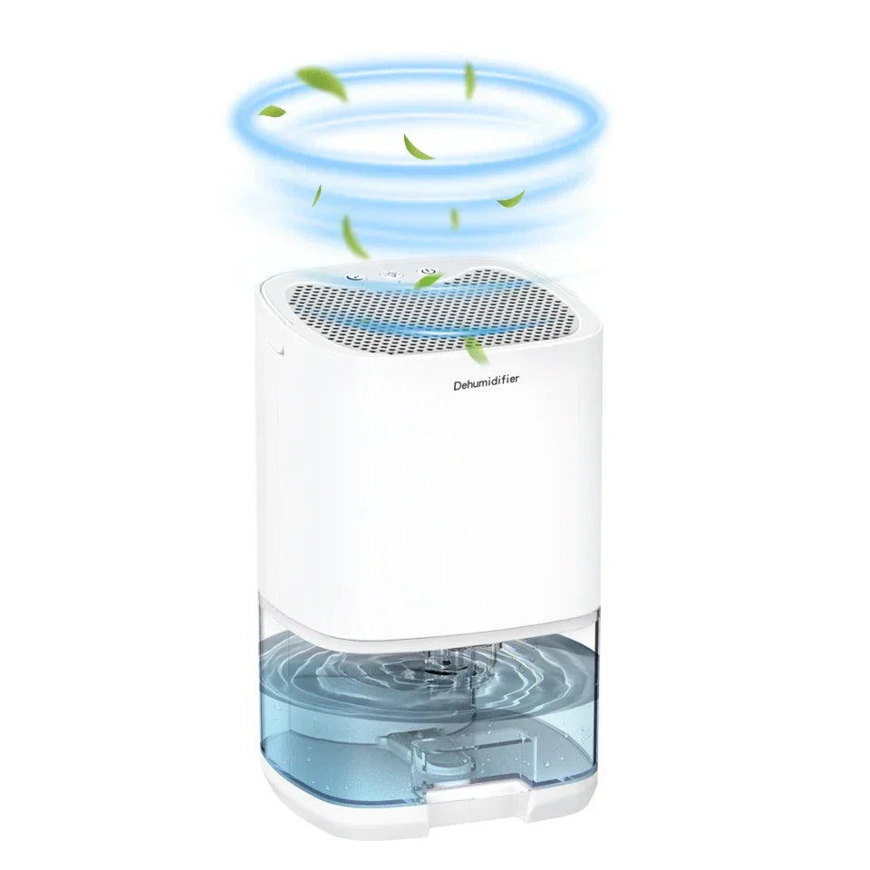 Kompakter 2-in-1 Aveline Luftentfeuchter mit Luftfilter zur Verbesserung des Raumklimas im Schlafzimmer.