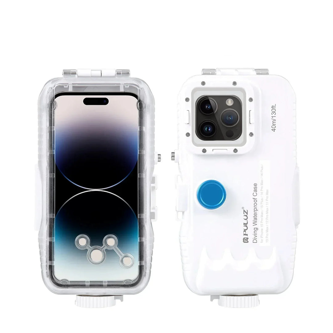 Wasserdichte iPhone Tauchhülle mit 40m Tiefenschutz für Unterwasserfotografie beim Tauchen.