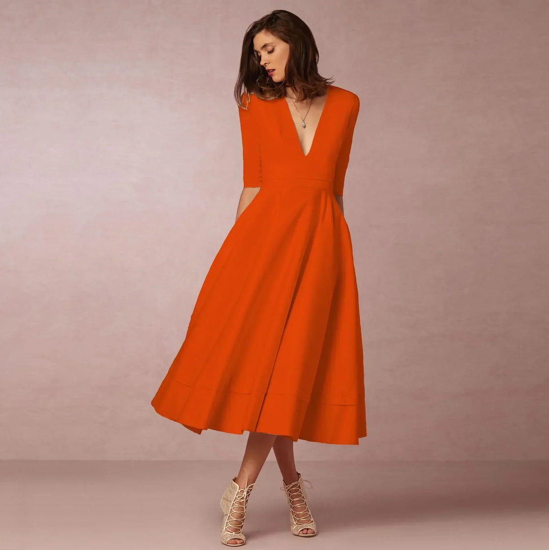 Elegantes Damen Midikleid, fließend und bequem, geeignet für Sommer, Partys und formelle Anlässe.