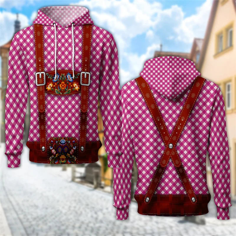 Bequemer ProstZeit Trachten Hoodie mit 3D Bierkrug-Print. Lässige unisex Festmode für Oktoberfest & Freizeit 2026.