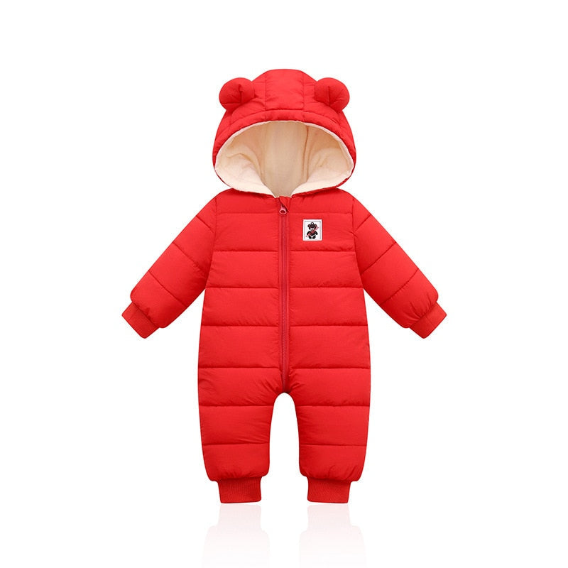 Unisex Baby Winter Strampler mit Kapuze & Bärenohren. Warmer Schneeanzug für Neugeborene & Kleinkinder.