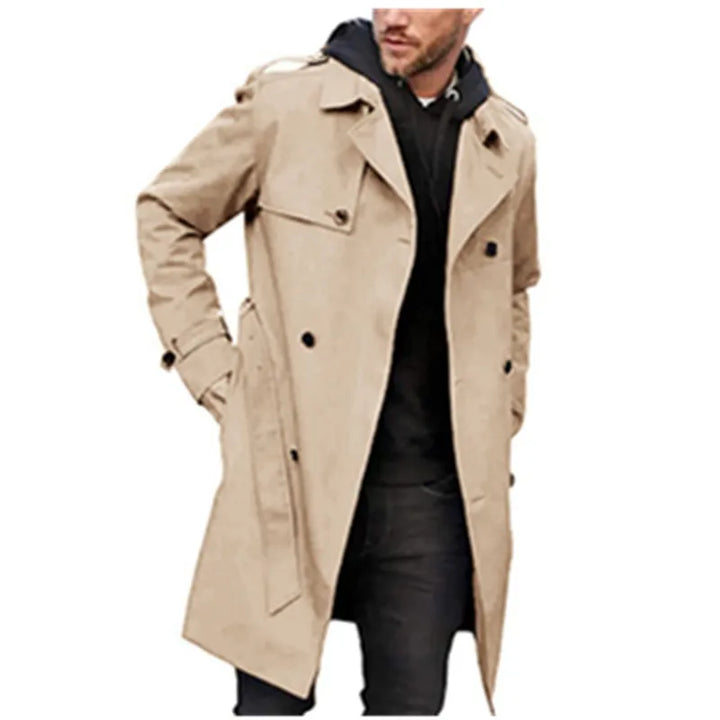 Herren Trenchcoat Doppelreiher mit Gürtel, eleganter Klassiker für Business & Freizeitmode.
