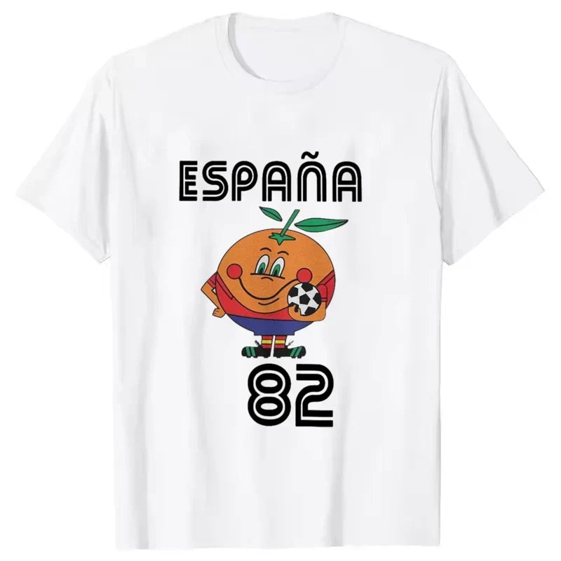 Vintage T-Shirt für Männer & Frauen, Naranjito Print Spanien 82; bequemes Kurzarm Shirt für Freizeit & Sport.