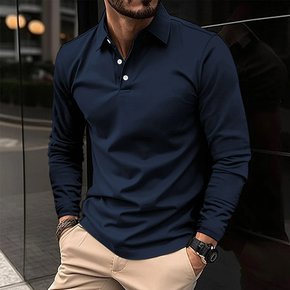 Stilvolles Herren Langarm-Poloshirt, ideal für elegante Anlässe & Business Casual Outfits.