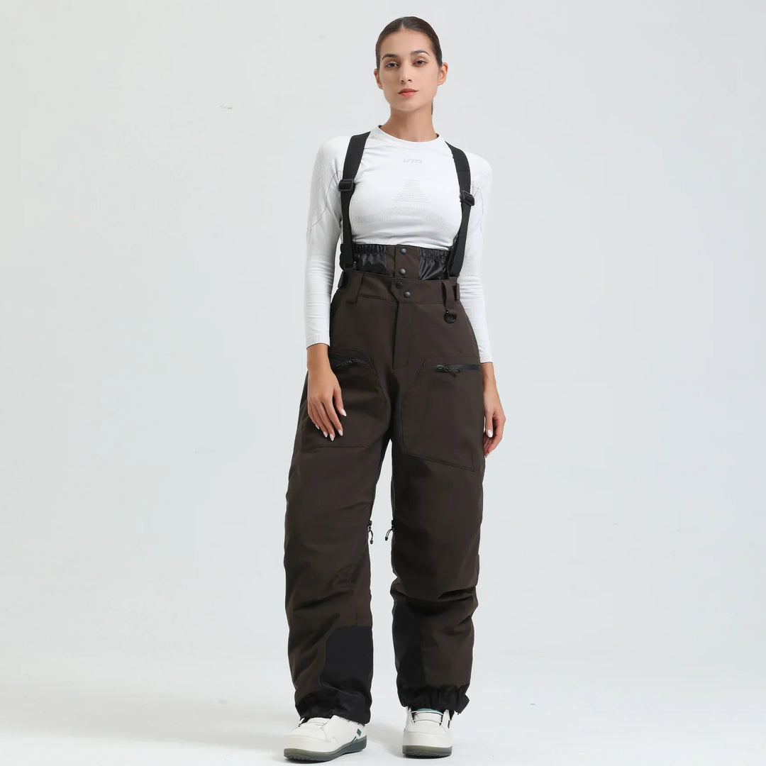 Wasserdichte Unisex Winterhose mit Hosenträgern, Schneefang, isoliert für kalte Temperaturen.