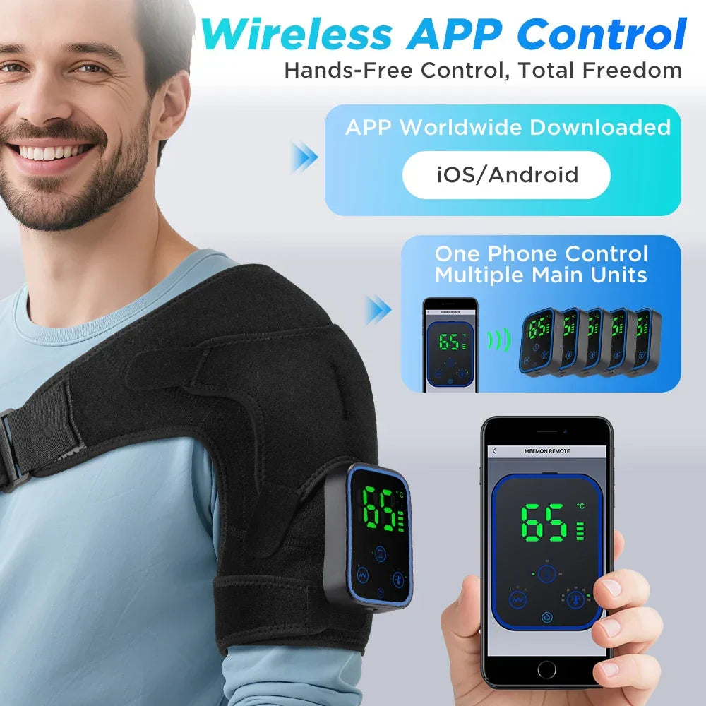 Tragbarer elektrischer Massager mit Wärme, Vibration & App-Steuerung zur Schmerzlinderung an Knie, Schulter, Ellbogen.