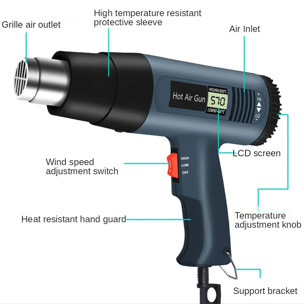 Professionelles 2000W Industrie-Heißluftgebläse ProTherm für präzise Hitzearbeiten und Werkstattanwendungen.