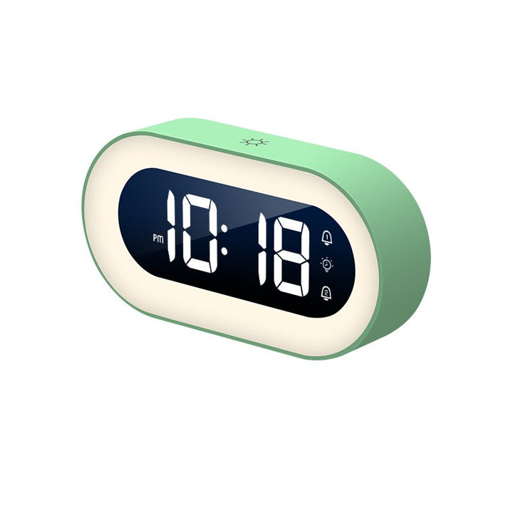 Eleganter weisser Lumino Digitalwecker aus ABS mit Nachtlicht und Akku, perfekt für Büro und Reisen.