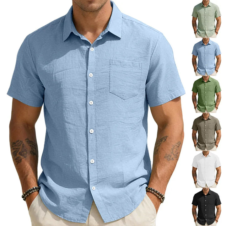 Herren Kurzarmhemd weiß, elegant, sommerlich. Perfekt für Freizeit, Strand & Urlaub.