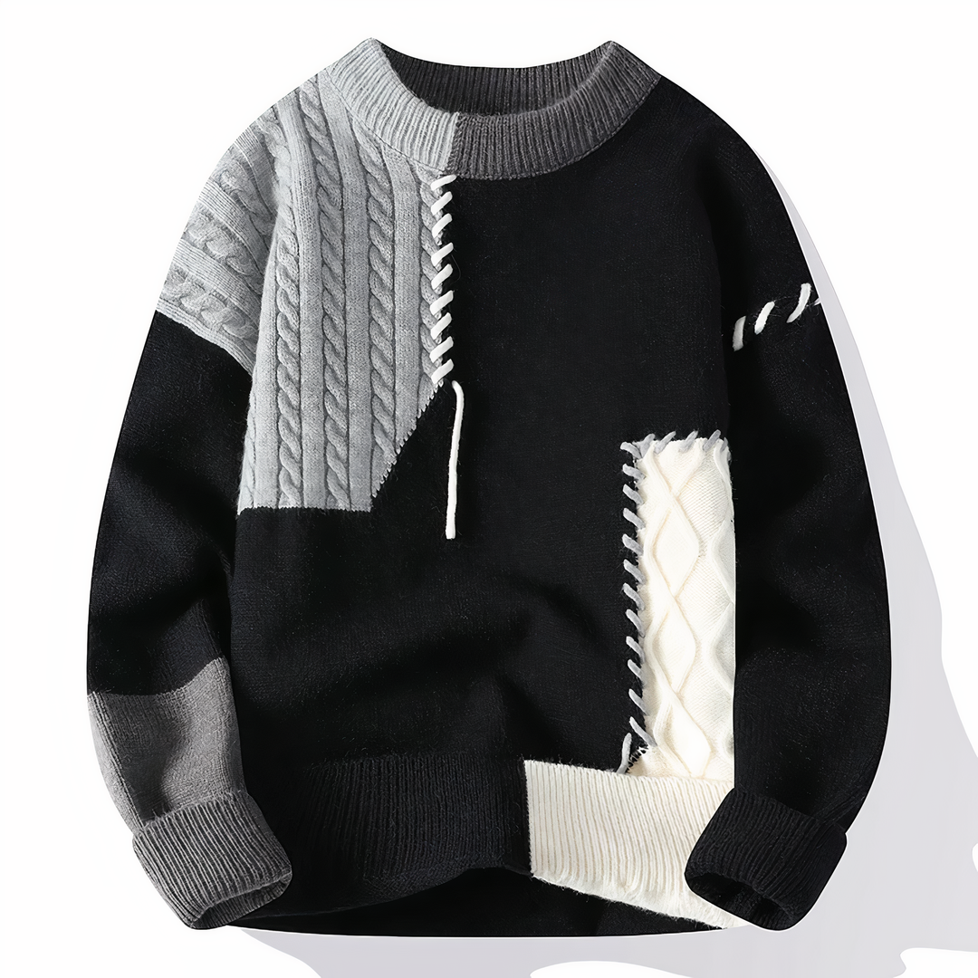 Moderner Herren Patchwork Pullover. Langarm-Oberteil in Herbst-Freizeitmode, bequemer Winterpullover für Männer.