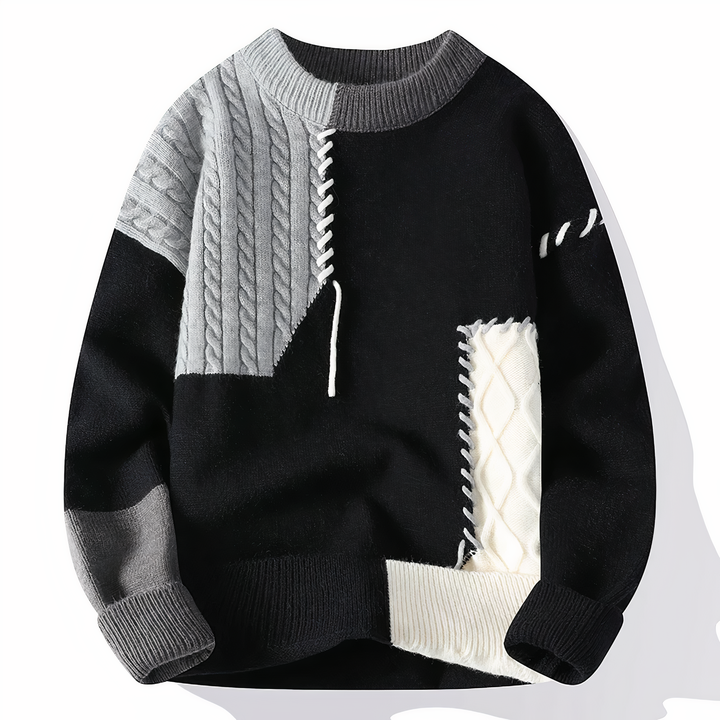 Moderner Herren Patchwork Pullover. Langarm-Oberteil in Herbst-Freizeitmode, bequemer Winterpullover für Männer.