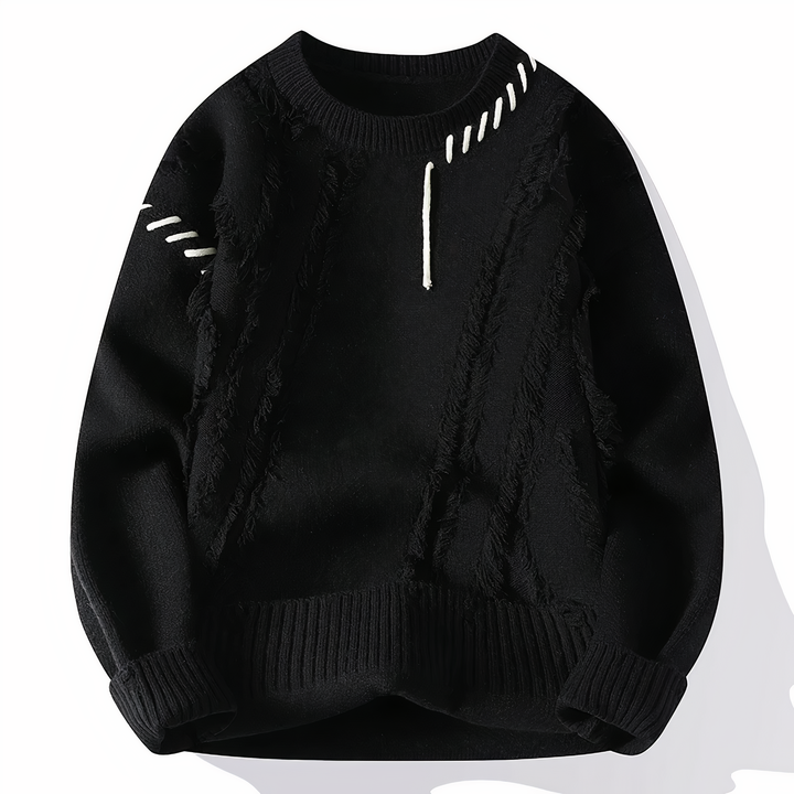 Trendiger Herren Patchwork Pullover. Warmer, bequemer Langarm-Winterpullover in stylischer Herbstmode für Männer.