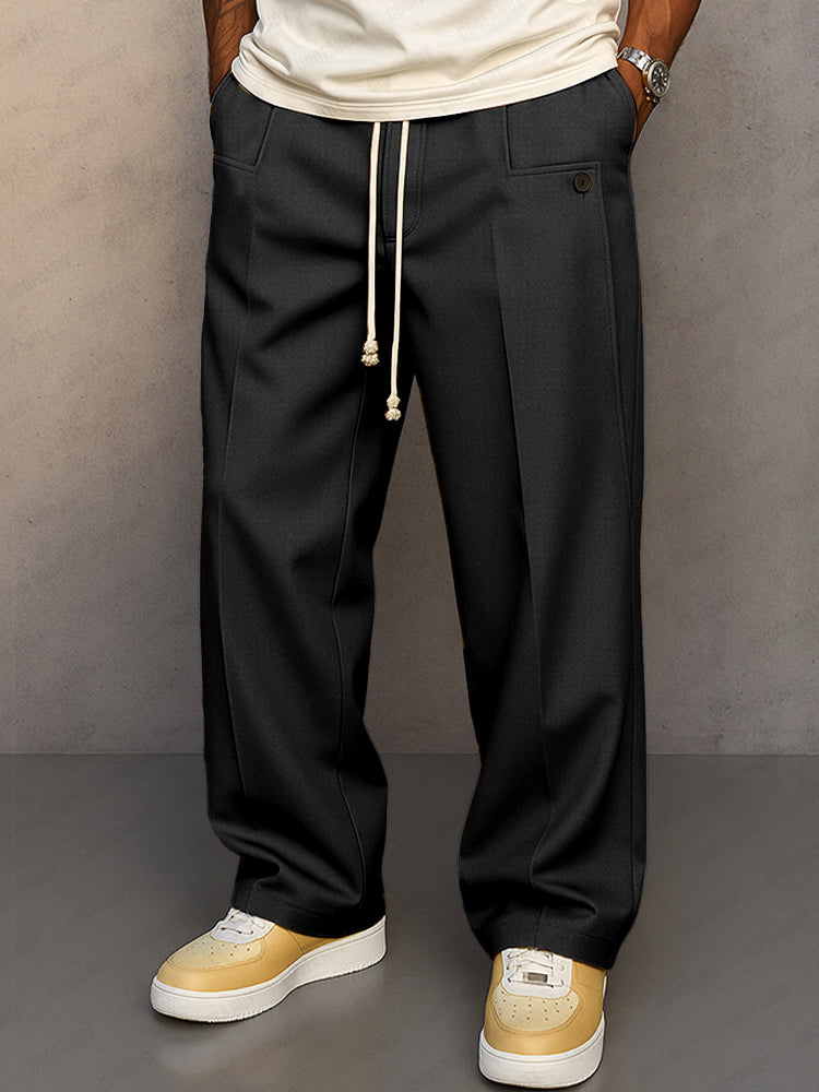 Vielseitige Herren Streetwear Hose: Mit Kordelzug & Bügelfalte, perfekt für Business & Freizeit.