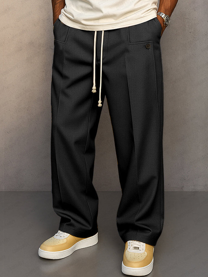 Vielseitige Herren Streetwear Hose: Mit Kordelzug & Bügelfalte, perfekt für Business & Freizeit.
