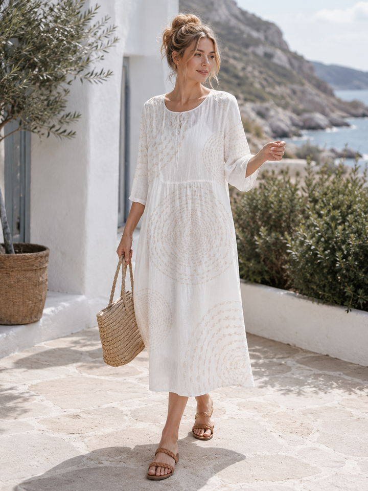 Bequemes Damen Sommer Maxikleid, einfarbig und locker geschnitten. Ideal als Freizeitkleid mit Rundhalsausschnitt.