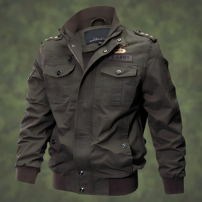 Stilvolle Herren Militär Bomberjacke in Schwarz, robust und perfekt als Übergangsjacke für Freizeit & Streetwear.