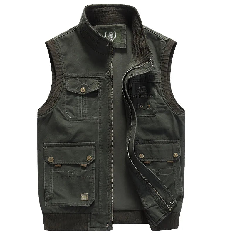 Taktische Herren Vintage Weste Elias mit vielen Taschen. Robuste & stilvolle Freizeitweste für Angeln und Outdoor.