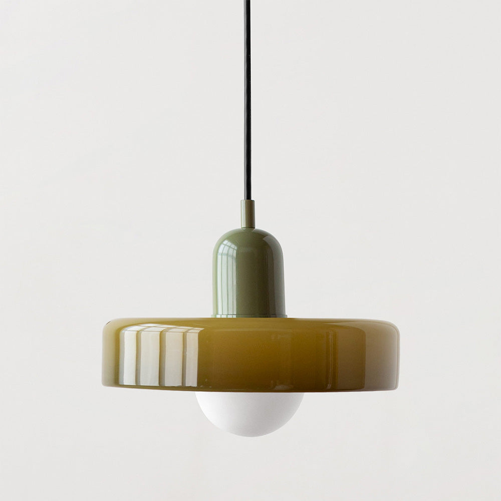 Buntglas Pendelleuchte, farbenfroh und modern. Dekorative Hängelampe für Esszimmer.