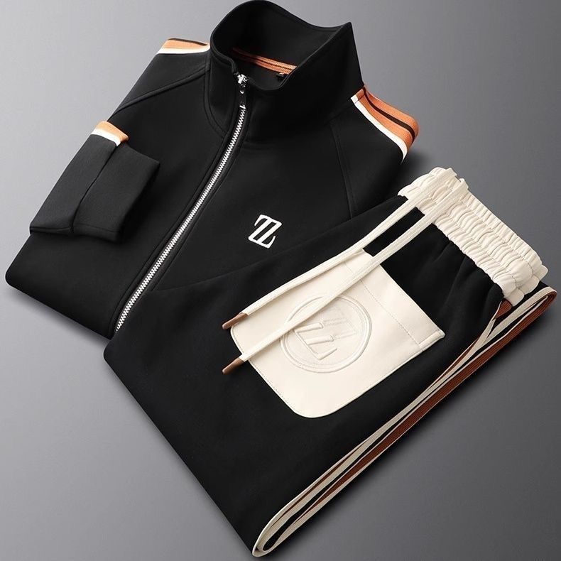 Elegantes Herren Trainingsanzug Set, bestehend aus Reißverschlussjacke & Kordelzughose. Perfekt für Sport & Freizeit.