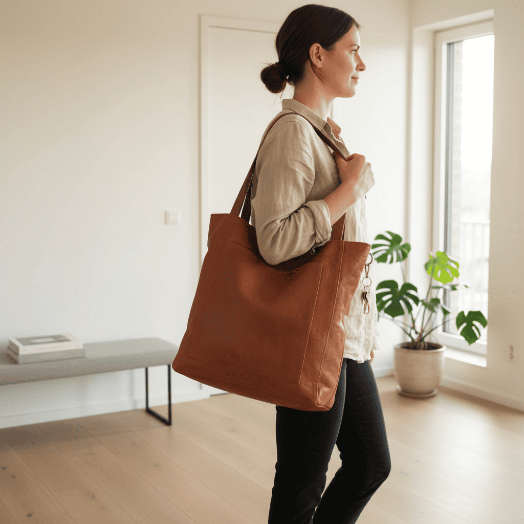 Praktische Damen-Ledertasche, verstellbar, zeitlos. Perfekt als Handtasche oder Schultertasche.