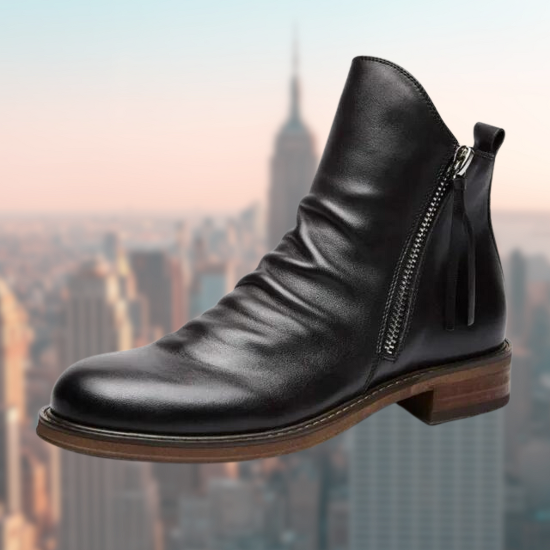 Schwarze Milan Lederstiefel für Herren. Elegante, klassische Herrenschuhe für formelle Anlässe und den Alltag.