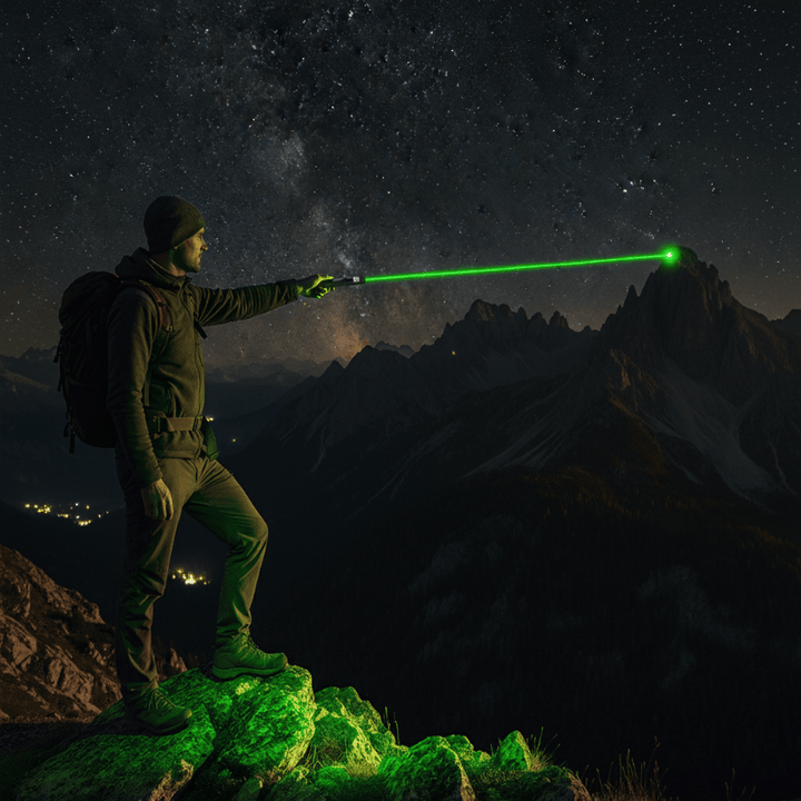 Grüner Hochleistungs Laserpointer mit präzisem, einstellbarem Fokus; USB-aufladbar, hohe Sichtbarkeit für Outdoor.