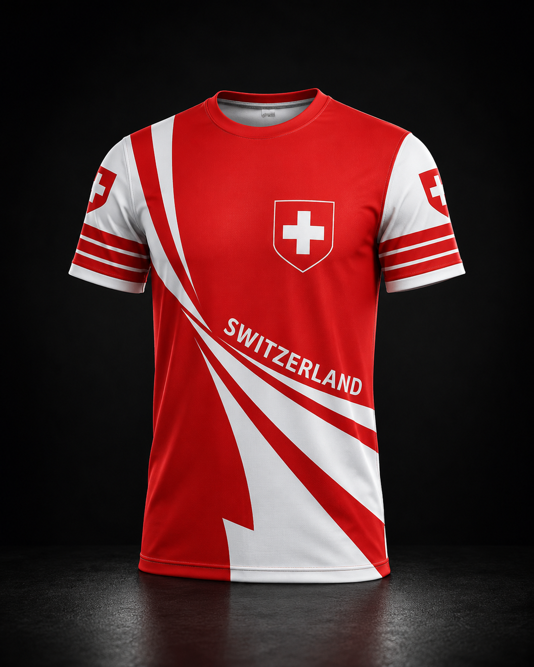 Herren T-Shirt mit Schweizer Flagge für Fußballfans. Sportliches Design, perfekt für Fanartikel & Events.