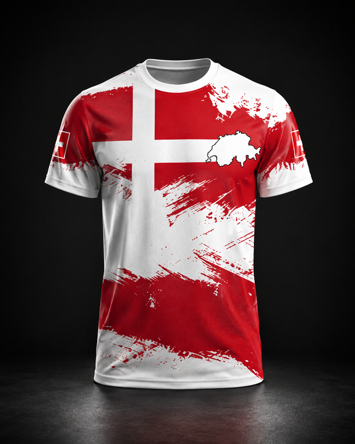 Lässiges Herren T-Shirt mit Schweizer Kreuz. Ideal für Fußballspiele, Freizeitaktivitäten & sommerlichen Stil.