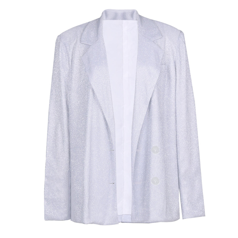 Strahlender Damen Glitzer-Anzug, ein festlicher Zweiteiler aus Blazer und Hose für glamouröse Abende.