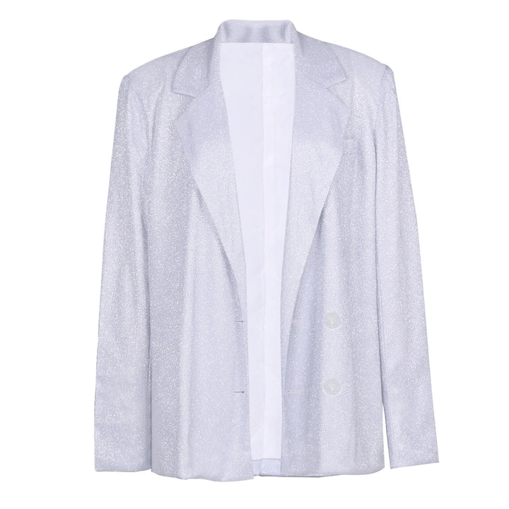 Strahlender Damen Glitzer-Anzug, ein festlicher Zweiteiler aus Blazer und Hose für glamouröse Abende.