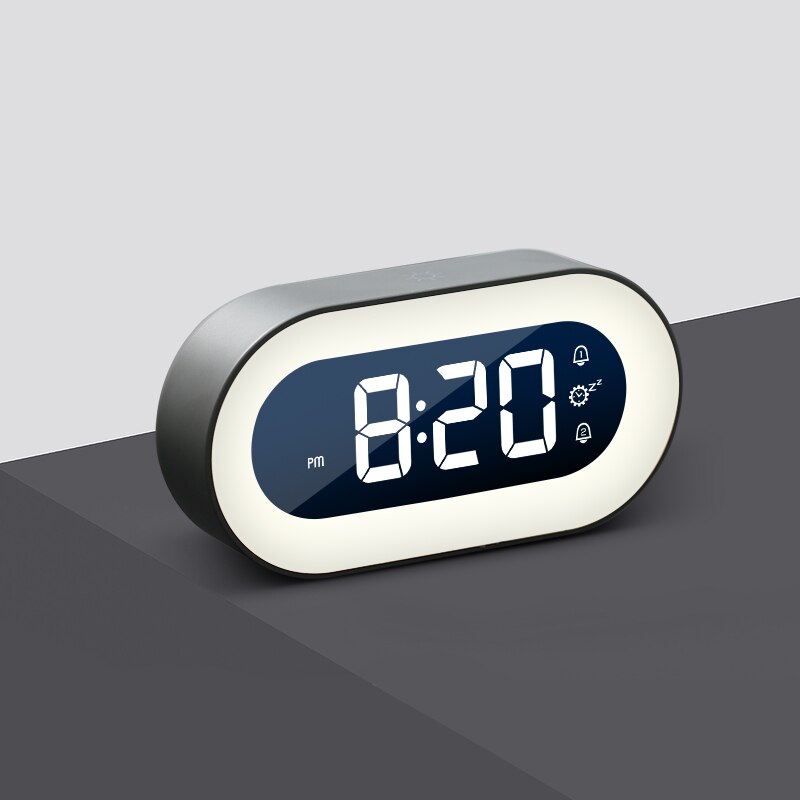Digitaler Wecker Lumino mit Nachtlicht und beruhigenden Klängen, ideal für Schlafzimmer, Büro und Reisen.