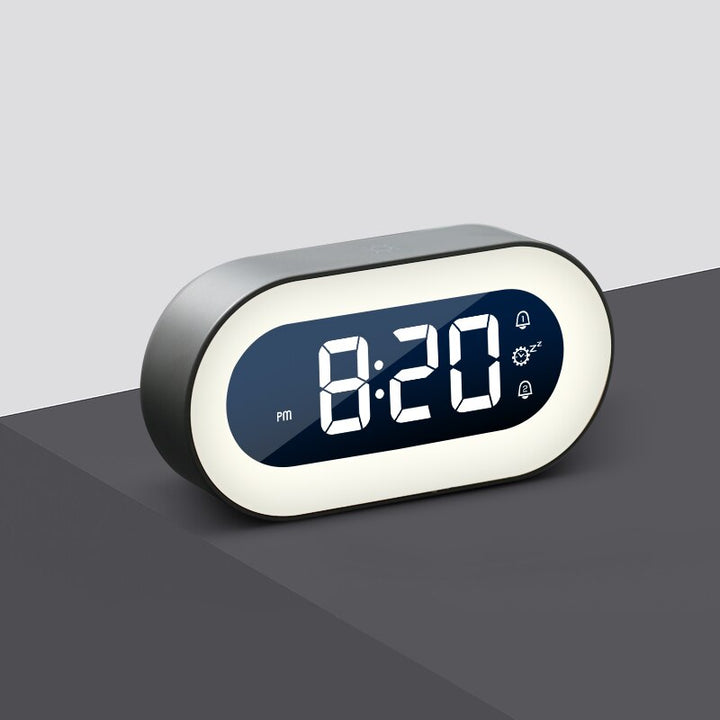 Digitaler Wecker Lumino mit Nachtlicht und beruhigenden Klängen, ideal für Schlafzimmer, Büro und Reisen.