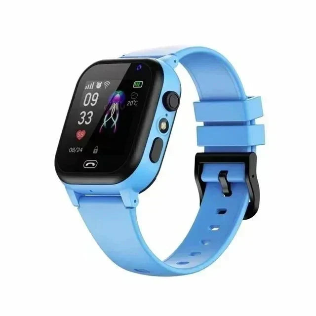 Moderne 4G GPS Kinder Smartwatch KidSafe Pro mit blauem Silikonarmband. Sicher & spaßig mit Videotelefonie.