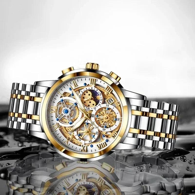 Elegante Herren Business Quarzuhr, wasserdicht bis 3 Bar, mit klassischem Zifferblatt und Lederarmband.