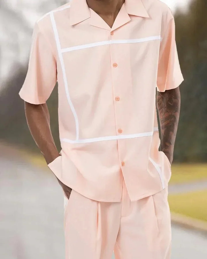 Stilvolle Herren Casual-Kombination: Gemustertes Hemd und einfarbige Hose für Trendsetter.