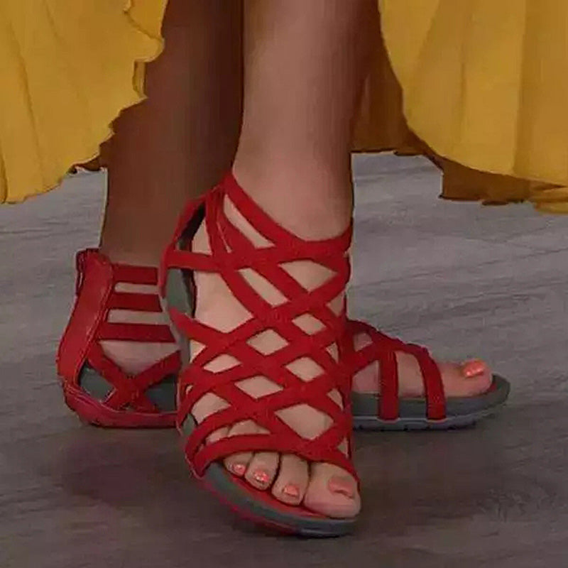 Damen Gladiator Sandalen mit schweißabsorbierender Sohle, bequeme Flachsandale für heiße Sommertage. Optimaler Komfort.