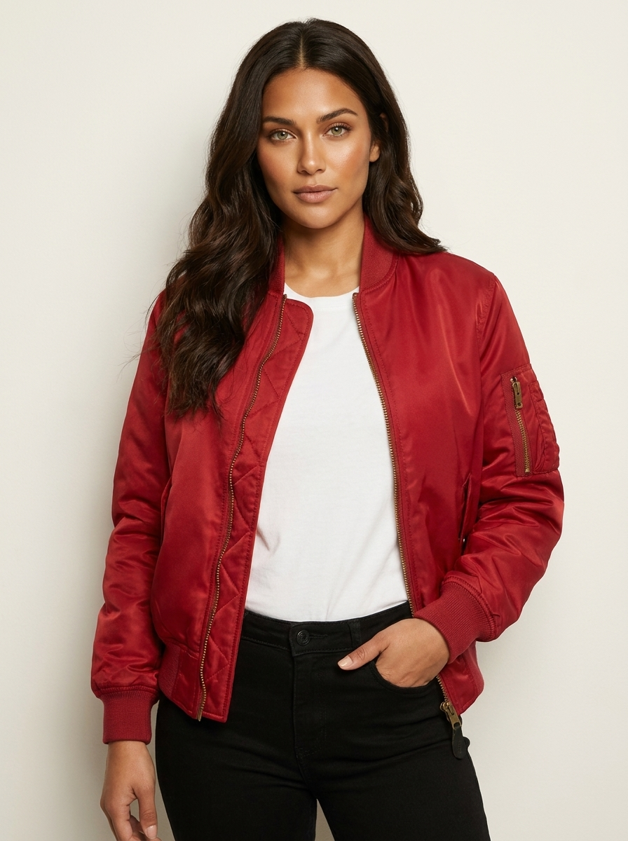 Modische Damen Bomberjacke in Schwarz, perfekt als sportliche Übergangsjacke für Freizeit und Stadt.