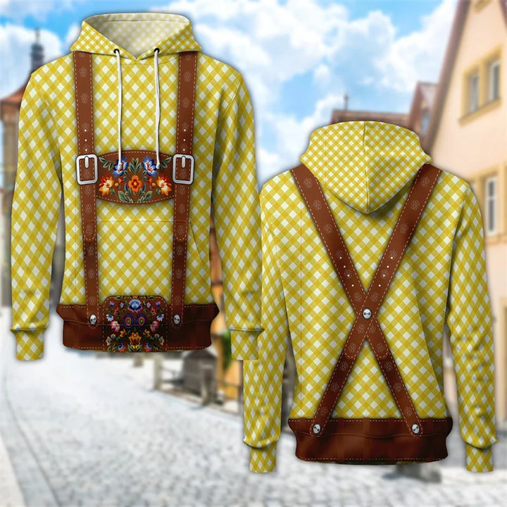 Lässiger Unisex Oktoberfest Hoodie im Trachtenlook mit coolem 3D Bierkrug-Print. Perfekt für Fest & Freizeit.