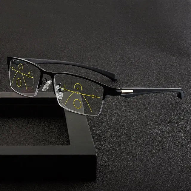 Moderne Gleitsichtbrille für Herren & Damen, Blaulichtfilter, ideal für Bildschirmarbeit & Alltag.