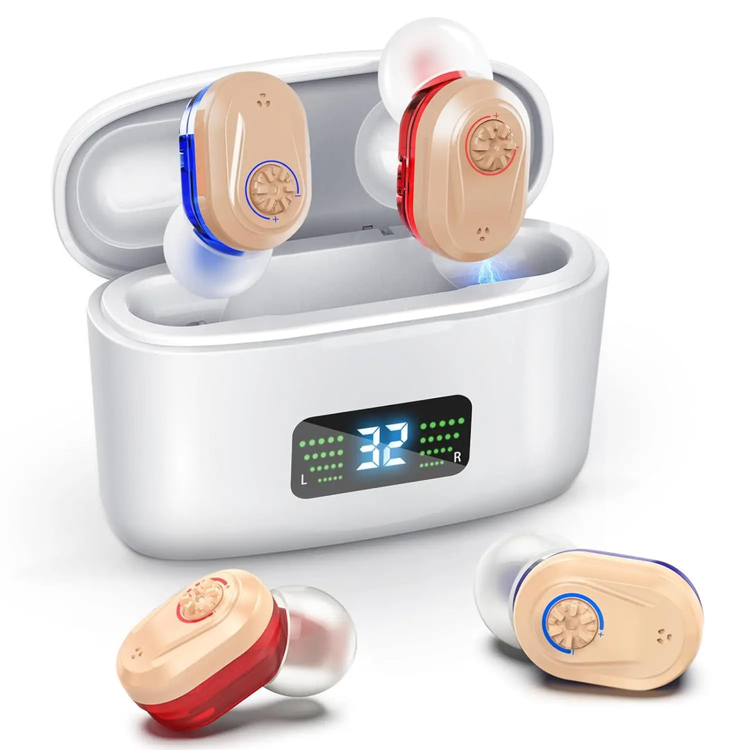 Mini kabelloses Hörgerät HearMax mit Geräuschunterdrückung für klaren Klang und besseres Verstehen.
